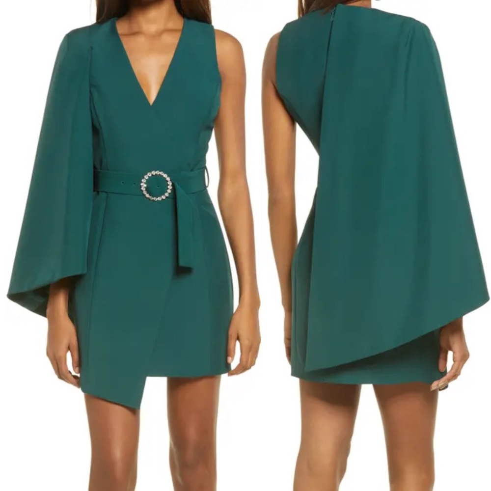 Lavish Alice Emerald Mini Dress with Cape Detail